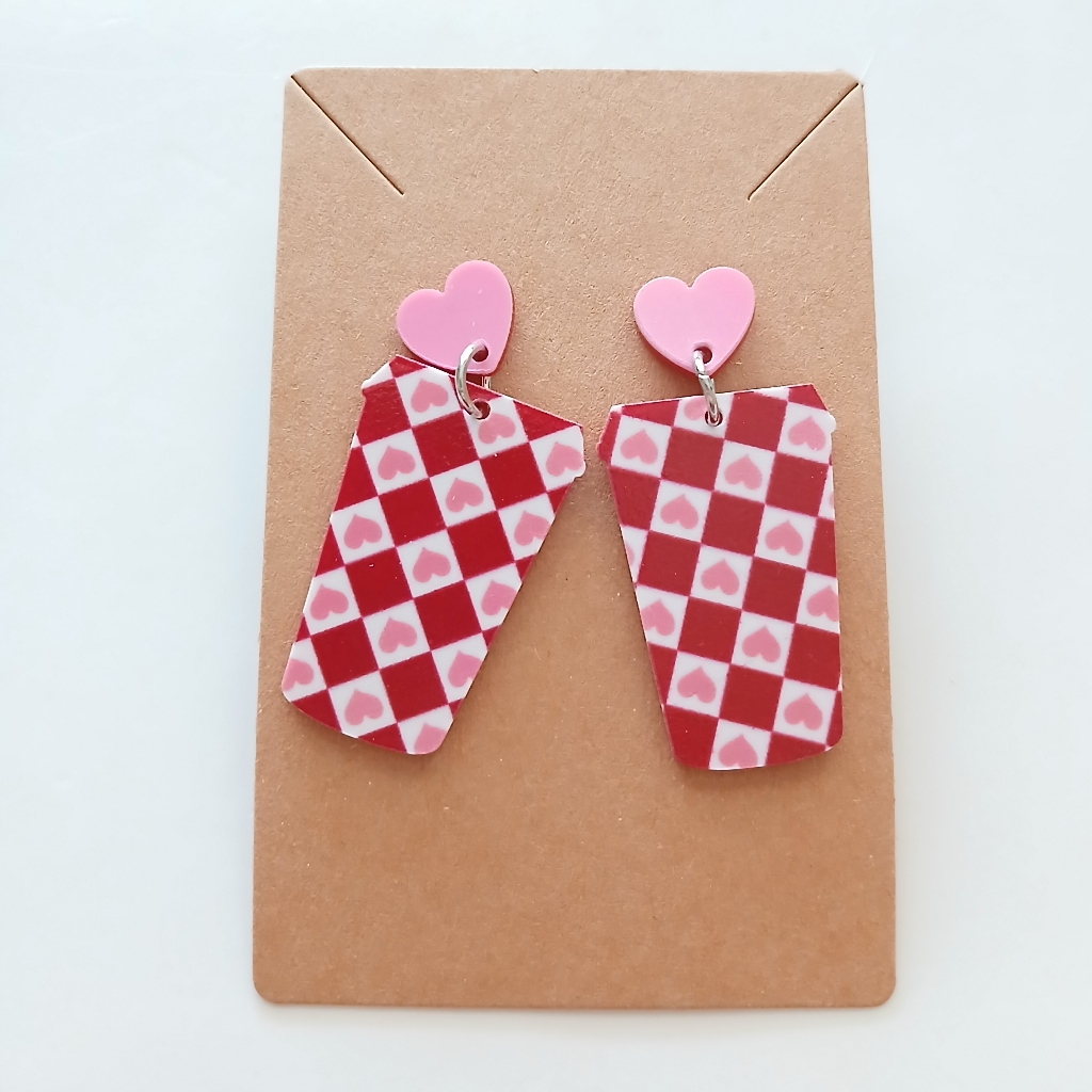Fashion Jewelry Pink And Red Heart Earrings